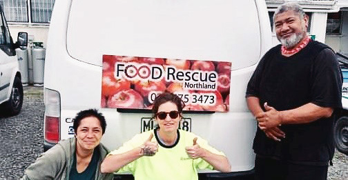 NZFN Food Hub, Food Rescue Northland staff posing in front of a van.